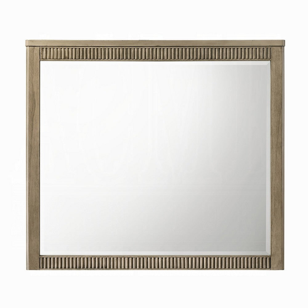 Leky Dresser Mirror, Ribbed Wooden Frame, Antique Oak Brown, 38x43 - BM354610