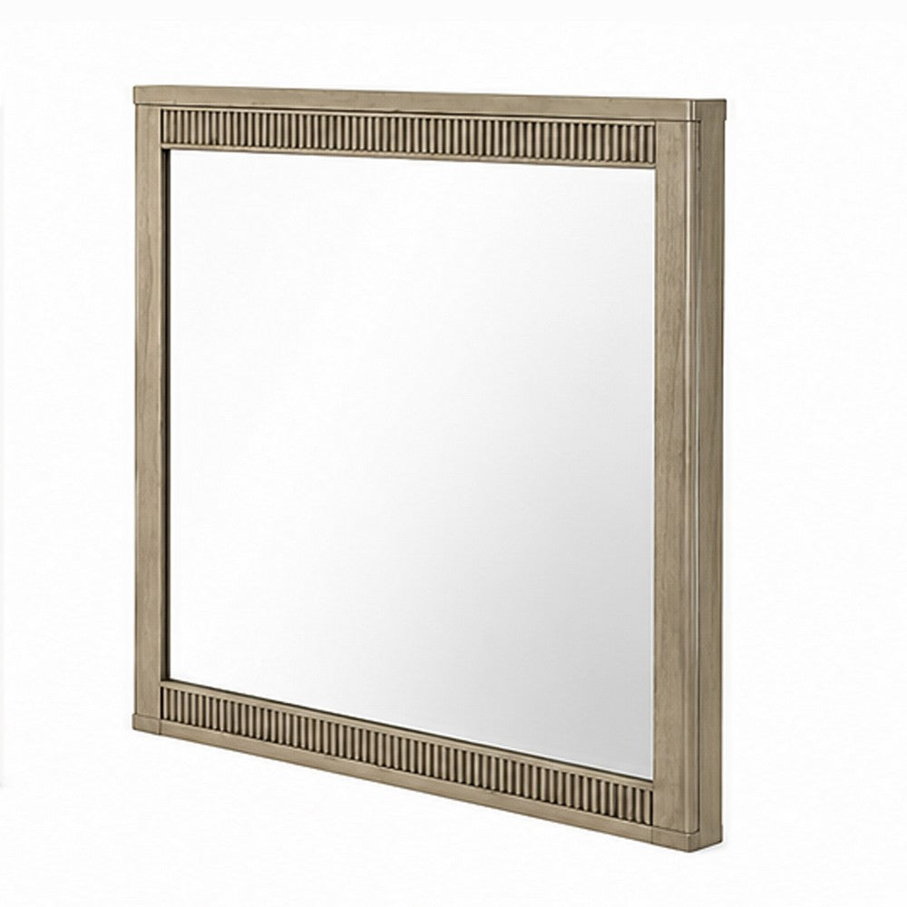 Leky Dresser Mirror, Ribbed Wooden Frame, Antique Oak Brown, 38x43 - BM354610