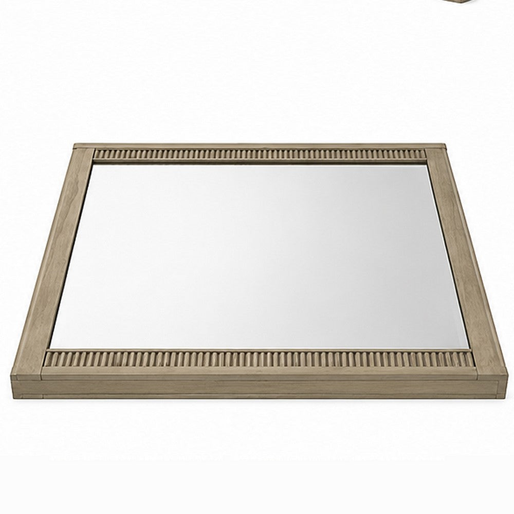 Leky Dresser Mirror, Ribbed Wooden Frame, Antique Oak Brown, 38x43 - BM354610