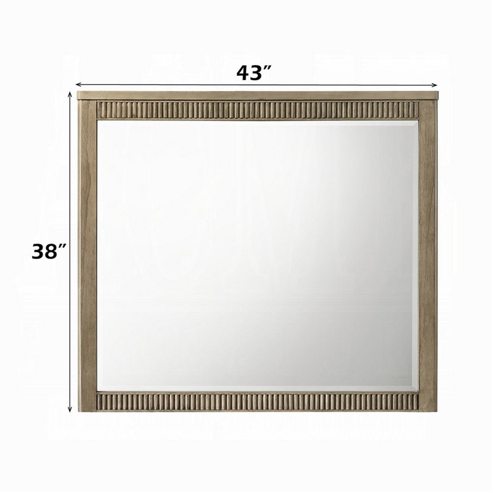 Leky Dresser Mirror, Ribbed Wooden Frame, Antique Oak Brown, 38x43 - BM354610