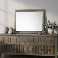 Leky Dresser Mirror, Ribbed Wooden Frame, Antique Oak Brown, 38x43 - BM354610