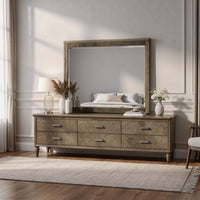 Leky Dresser Mirror, Ribbed Wooden Frame, Antique Oak Brown, 38x43 - BM354610