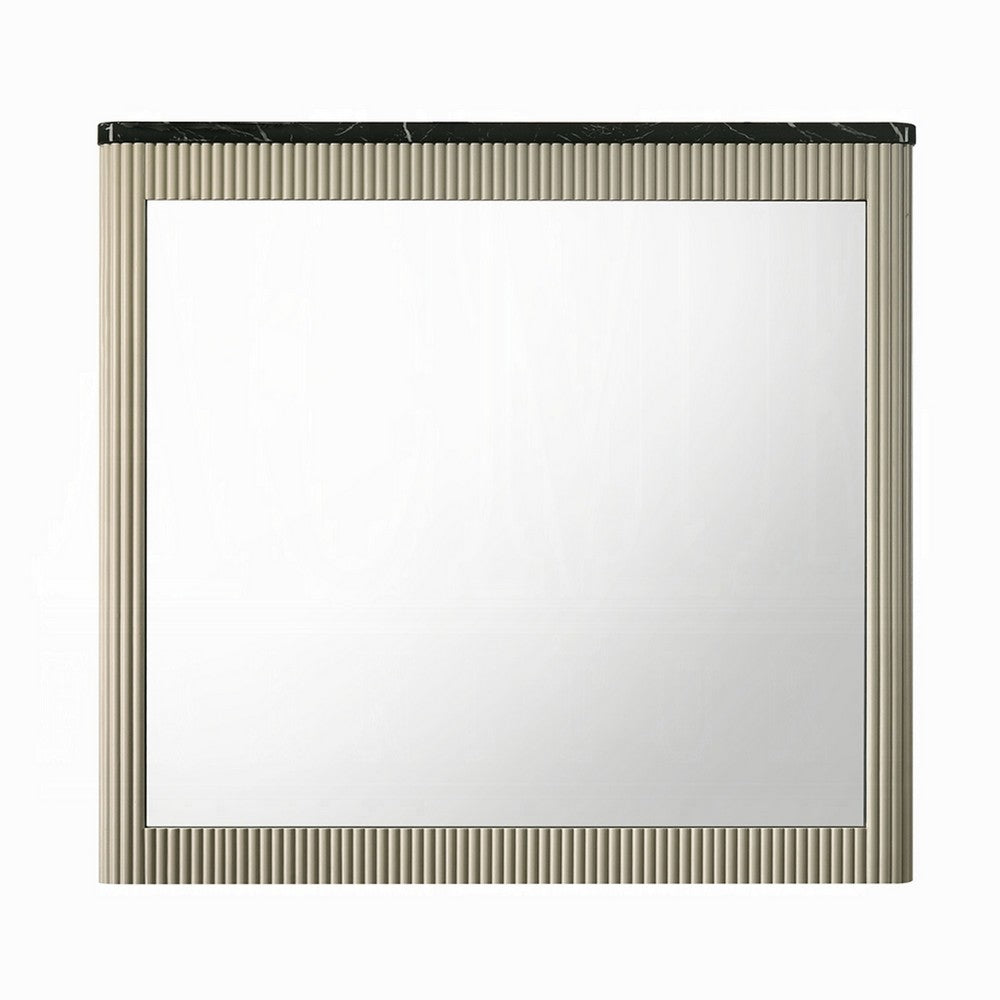 Trex Dresser Mirror, Black Faux Marble Top, 37x40 Beige Reeded Frame - BM354611