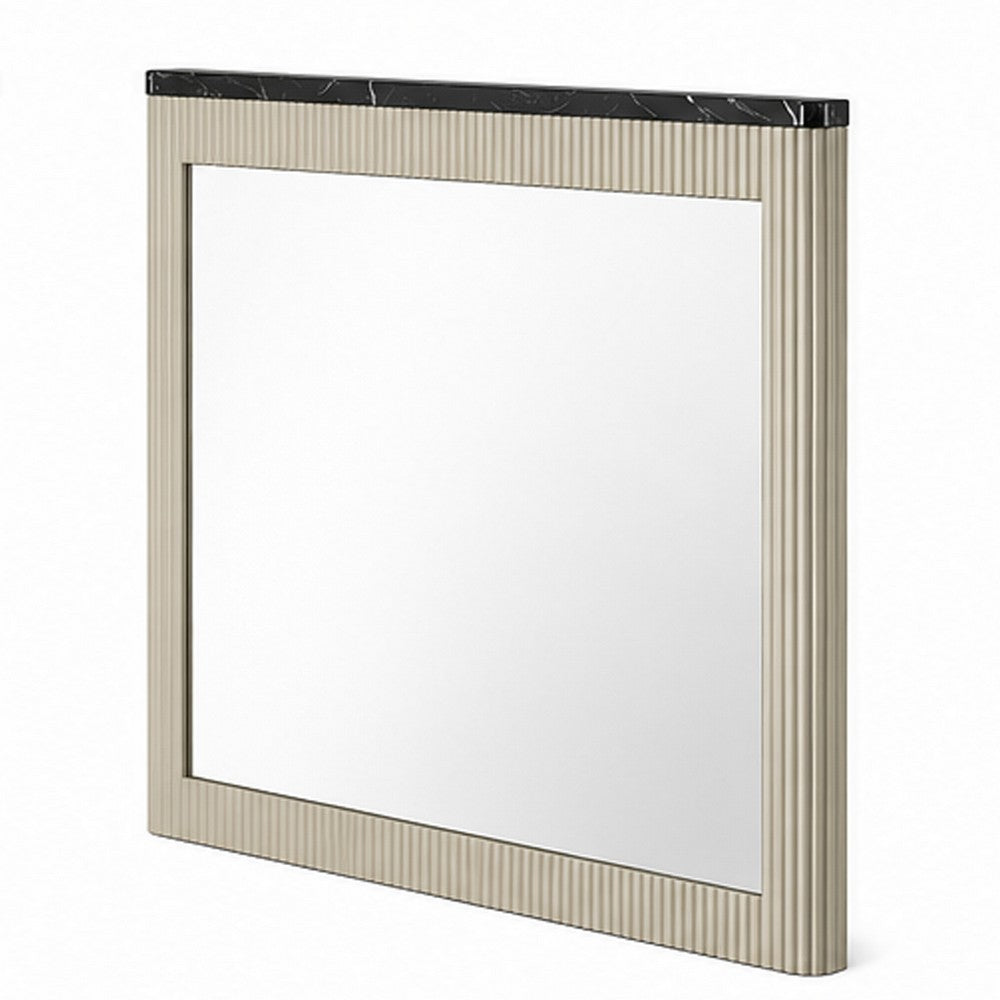 Trex Dresser Mirror, Black Faux Marble Top, 37x40 Beige Reeded Frame - BM354611