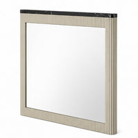 Trex Dresser Mirror, Black Faux Marble Top, 37x40 Beige Reeded Frame - BM354611