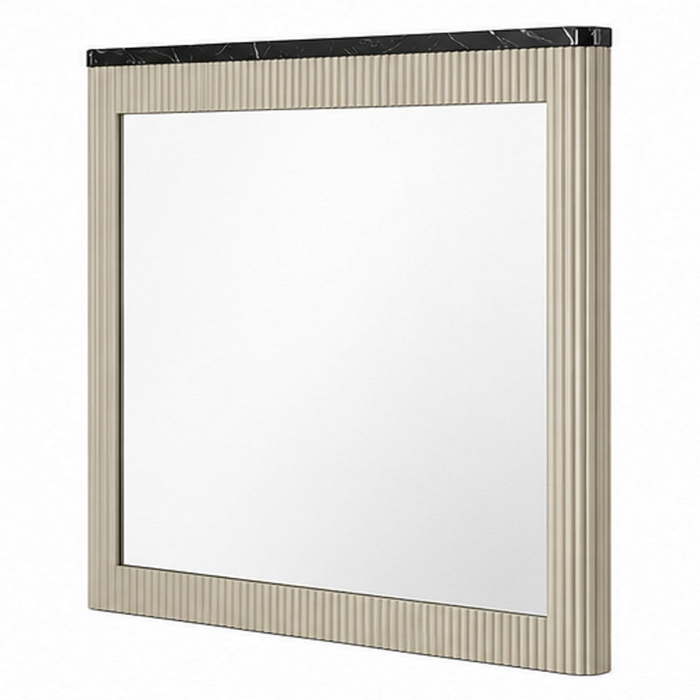 Trex Dresser Mirror, Black Faux Marble Top, 37x40 Beige Reeded Frame - BM354611
