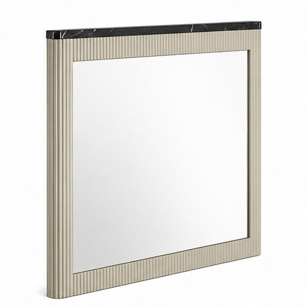 Trex Dresser Mirror, Black Faux Marble Top, 37x40 Beige Reeded Frame - BM354611