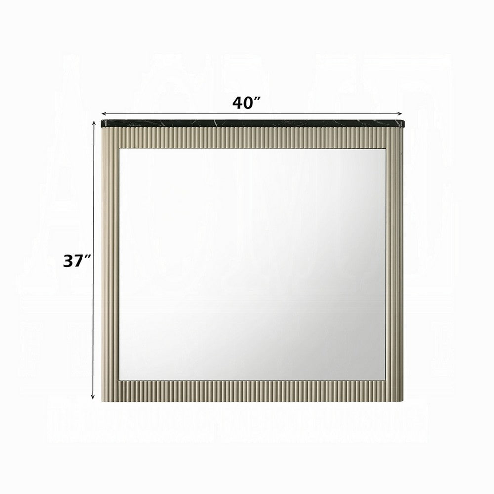 Trex Dresser Mirror, Black Faux Marble Top, 37x40 Beige Reeded Frame - BM354611