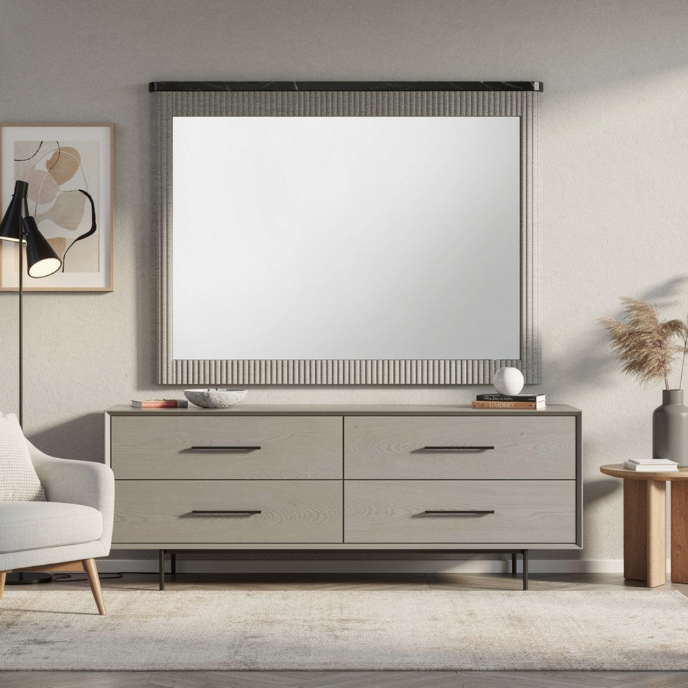 Trex Dresser Mirror, Black Faux Marble Top, 37x40 Beige Reeded Frame - BM354611