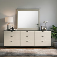 Trex Dresser Mirror, Black Faux Marble Top, 37x40 Beige Reeded Frame - BM354611