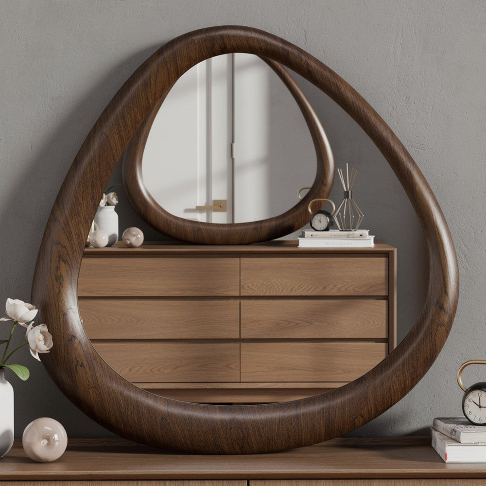 Sima Decorative Wall Mirror, Dark Brown, 39 Inch Organic Asymmetrical Shape - BM354617