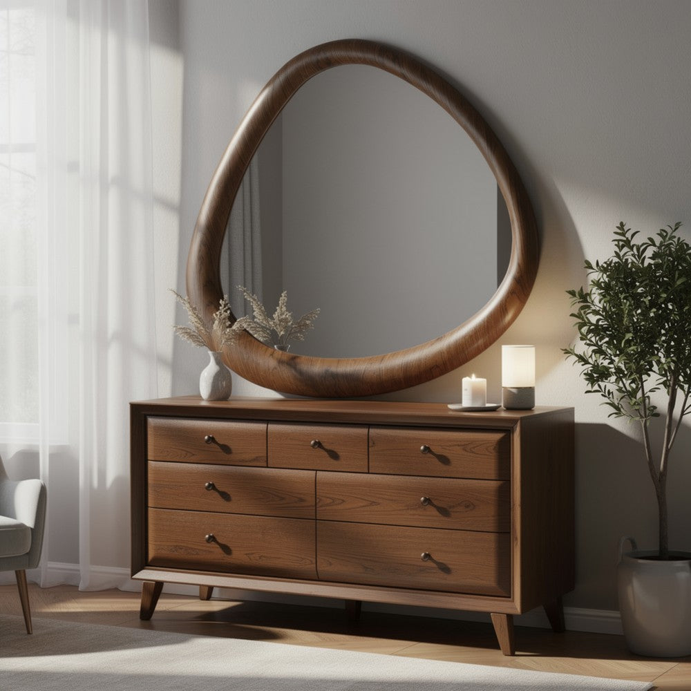 Sima Decorative Wall Mirror, Dark Brown, 39 Inch Organic Asymmetrical Shape - BM354617