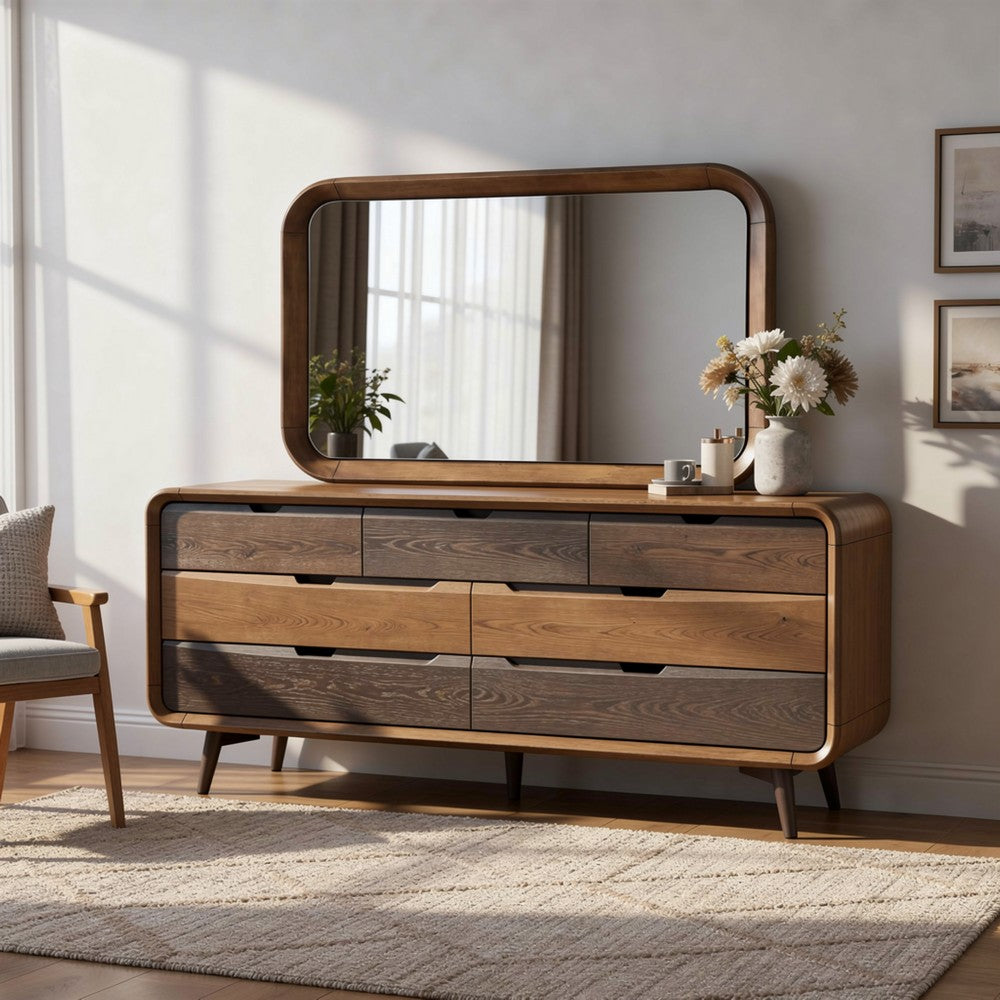 Hima Decorative Wall Accent Mirror, Curved Edges, 31x45 Walnut Brown - BM354621