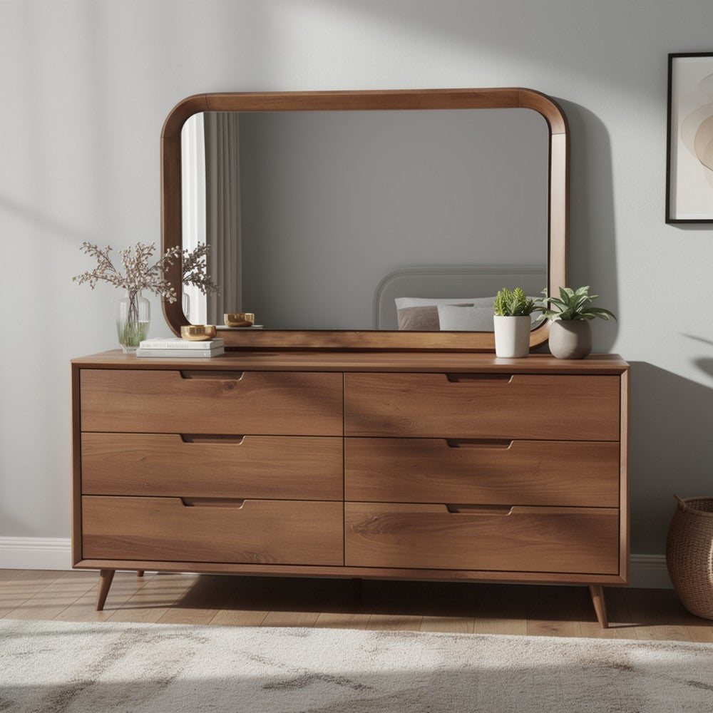 Hima Decorative Wall Accent Mirror, Curved Edges, 31x45 Walnut Brown - BM354621