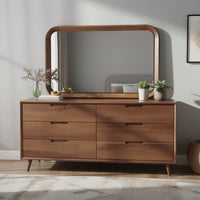Hima Decorative Wall Accent Mirror, Curved Edges, 31x45 Walnut Brown - BM354621