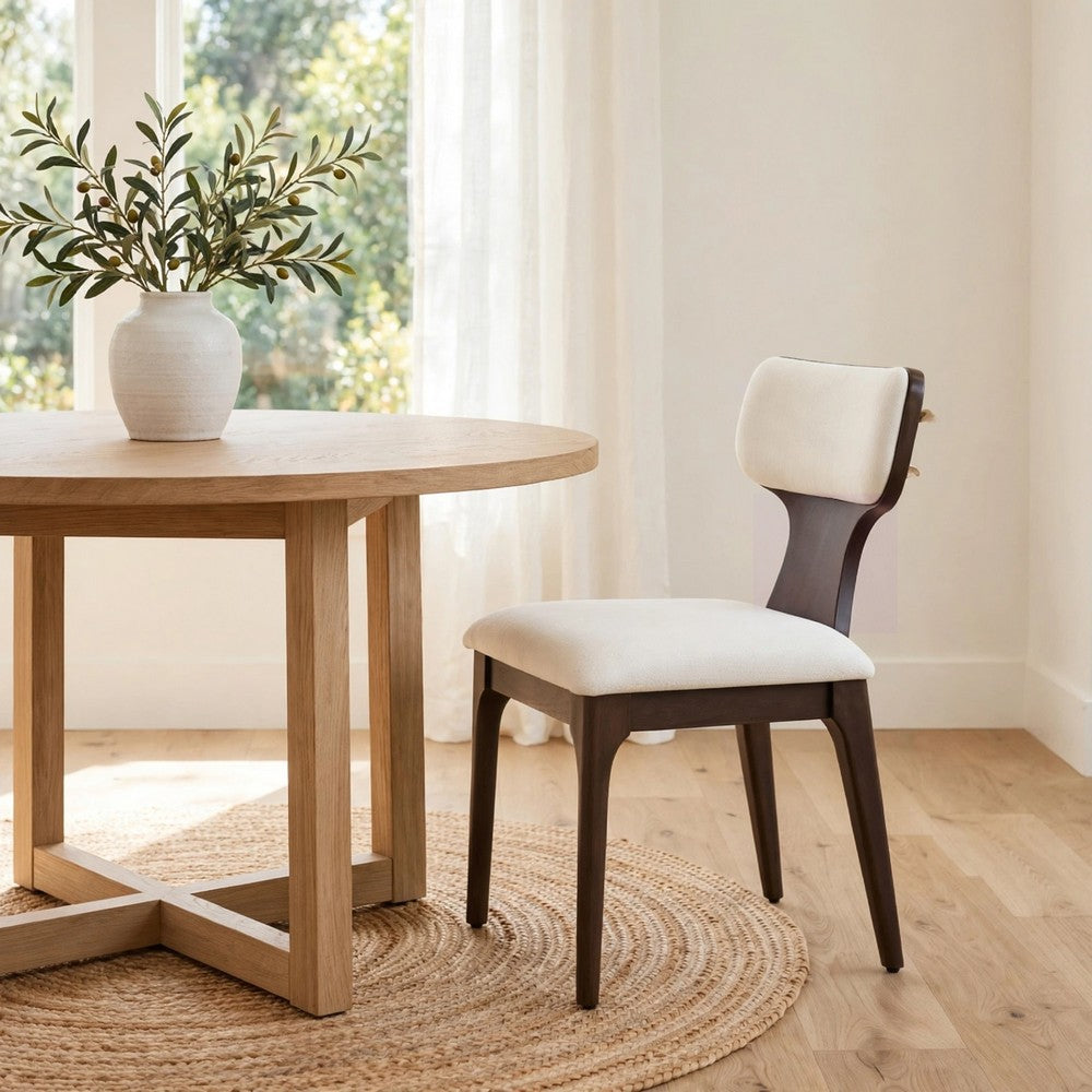 Mopa Side Chair Set of 2, Beige Chenille, Low Back, Oak Brown Wood Frame - BM354622