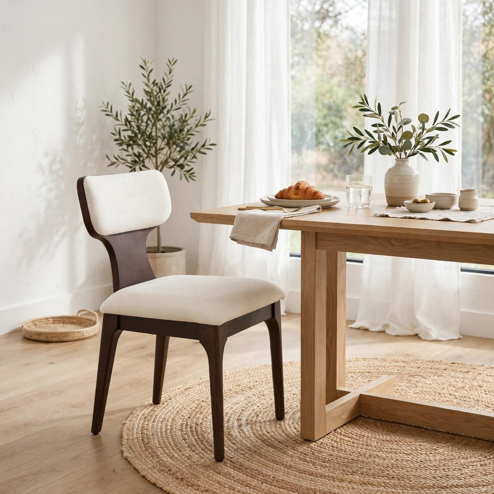 Mopa Side Chair Set of 2, Beige Chenille, Low Back, Oak Brown Wood Frame - BM354622