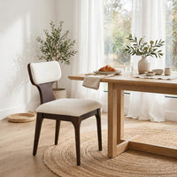 Mopa Side Chair Set of 2, Beige Chenille, Low Back, Oak Brown Wood Frame - BM354622