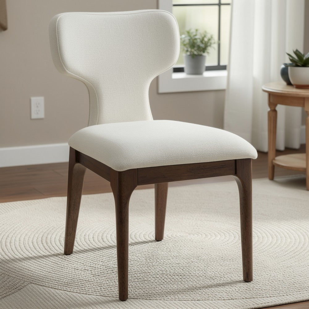 Mopa Side Chair Set of 2, Beige Chenille, Oak Brown Wood Frame, Low Back - BM354623