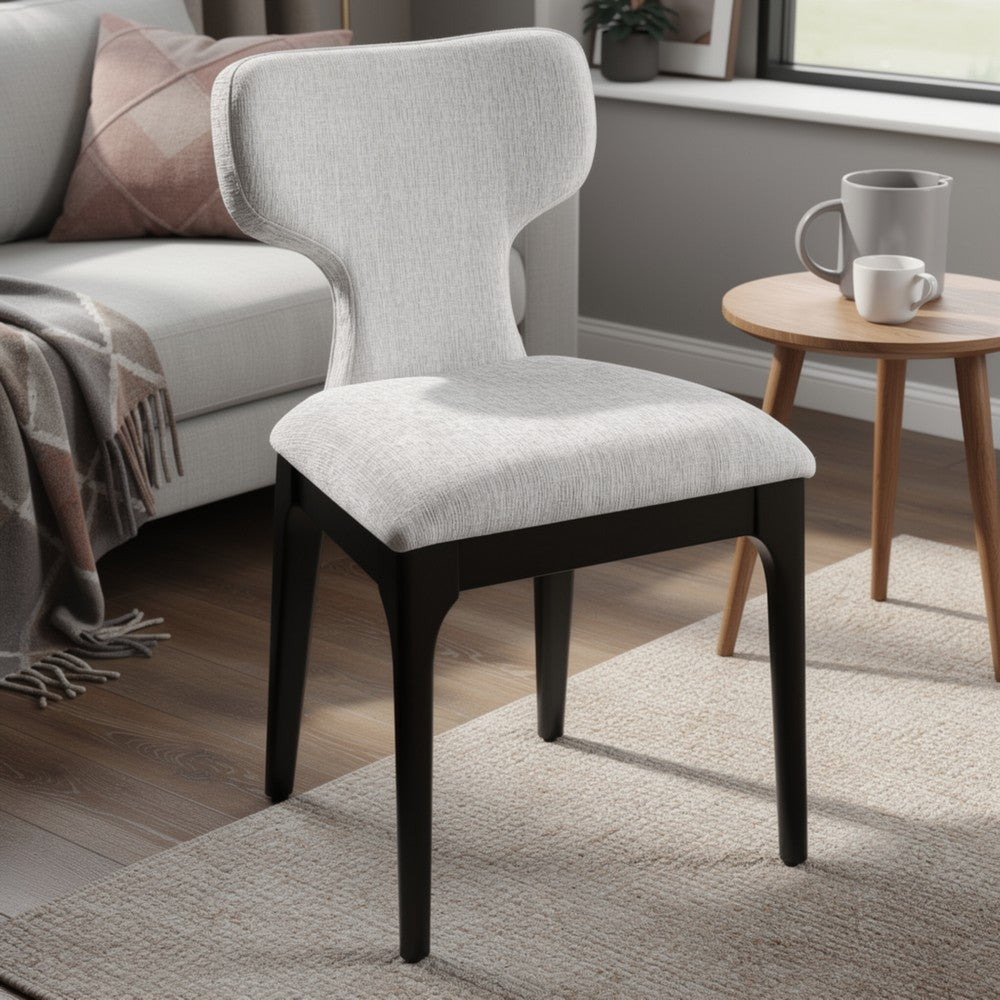 Mopa Side Chair Set of 2, Gray Chenille, Black Wood Frame, Low Back - BM354624