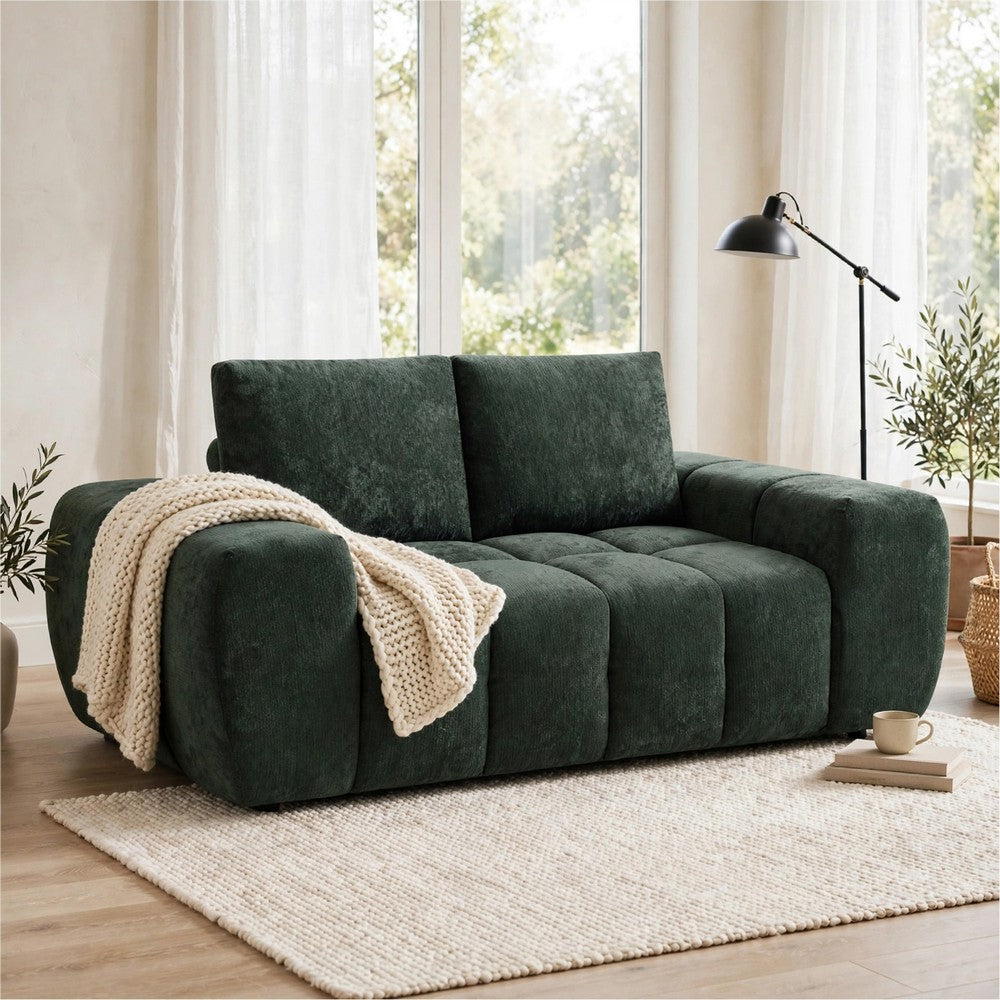 Joe Compressed Sofa, Track Arms, Grid Tufted Green Linen, 76 Inch - BM354626