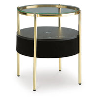 Noddy Accent Table with Glass Top, Built-In Speaker, Gold Metal, 22 Inch