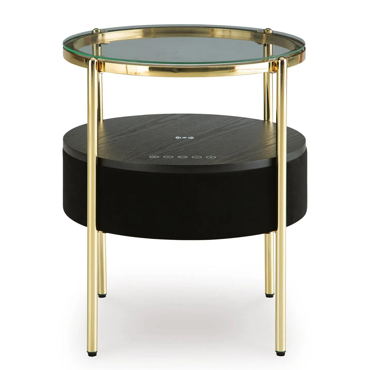 Noddy Accent Table with Glass Top, Built-In Speaker, Gold Metal, 22 Inch