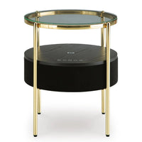 Noddy Accent Table with Glass Top, Built-In Speaker, Gold Metal, 22 Inch