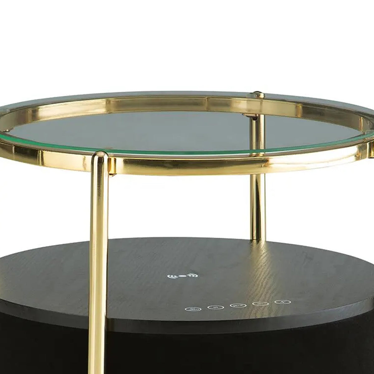 Noddy Accent Table with Glass Top, Built-In Speaker, Gold Metal, 22 Inch