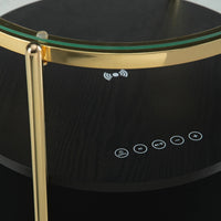 Noddy Accent Table with Glass Top, Built-In Speaker, Gold Metal, 22 Inch