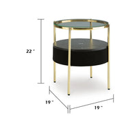 Noddy Accent Table with Glass Top, Built-In Speaker, Gold Metal, 22 Inch