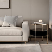 Noddy Accent Table with Glass Top, Built-In Speaker, Gold Metal, 22 Inch