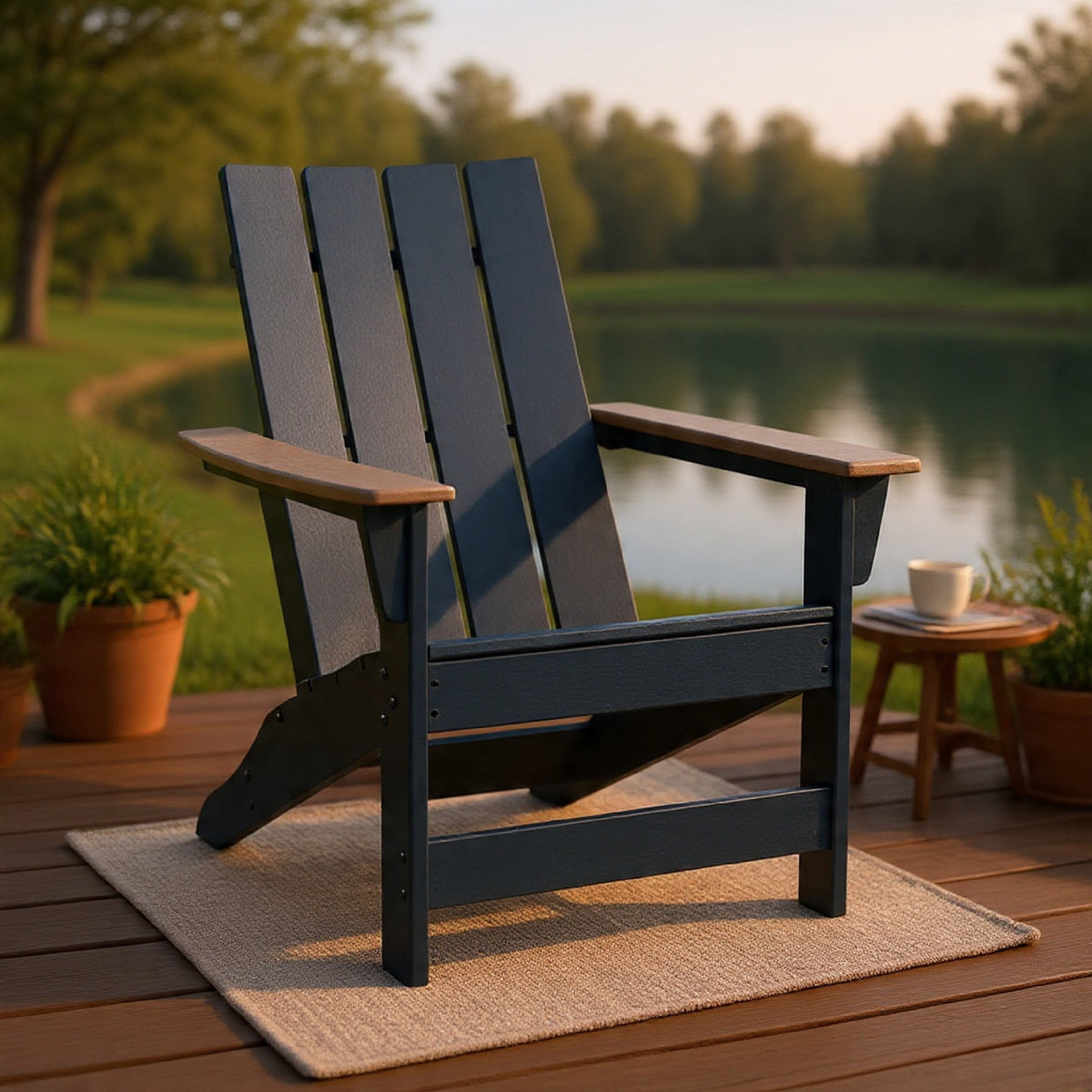 Eina Outdoor Adirondack Chair with Driftwood Arms, Navy Blue