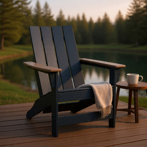 Eina Outdoor Adirondack Chair with Driftwood Arms, Navy Blue