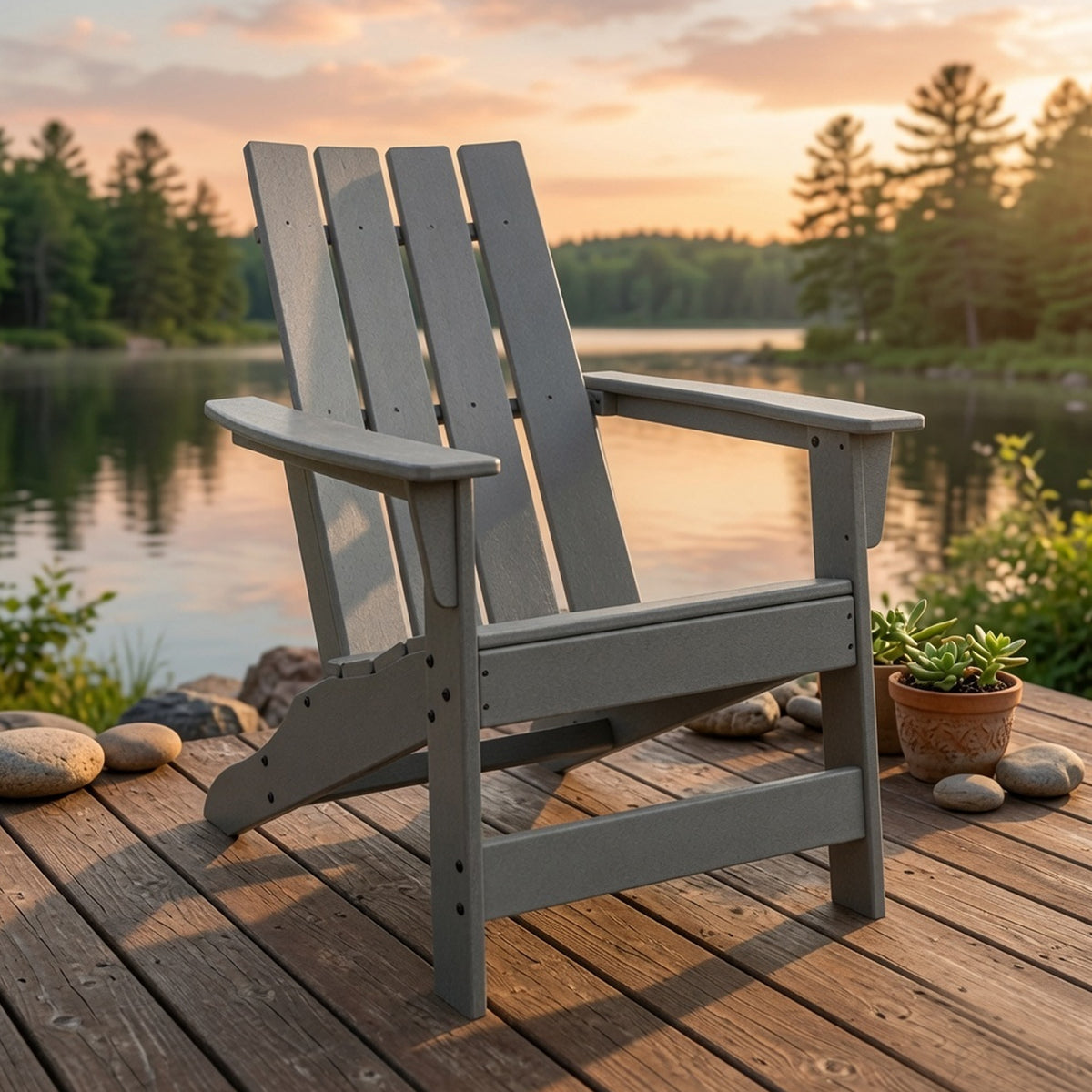 Covi Adirondack Outdoor Chair with Classic Slatted Back, Gray Wood