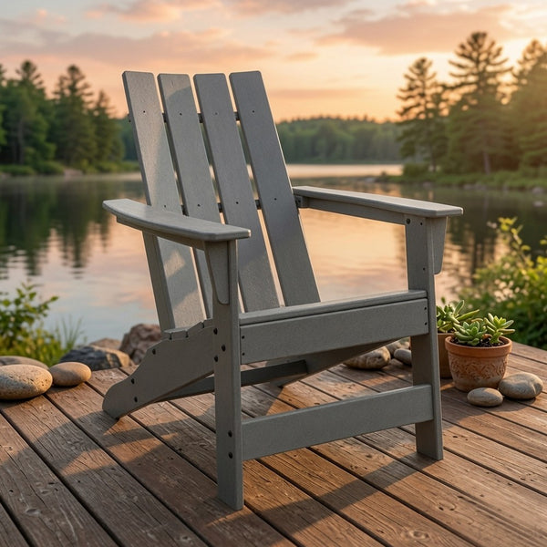 Covi Adirondack Outdoor Chair with Classic Slatted Back, Gray Wood