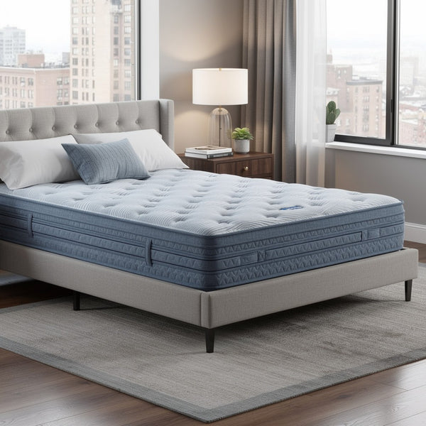 Pmy Hybrid Full Mattress, Gel Memory Foam, Edge Support System, Blue, 12 Inch