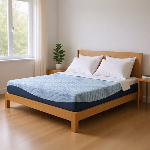 Ammy Memory Foam Queen Mattress, Firm Foam Support, Light Blue, 8 Inch