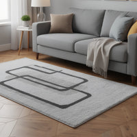 Davis 8 x10 Large Area Rug, Charcoal-Ivory Abstract Accents, Taupe Wool