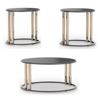Hanah 3Pc Round Table Set with Goldtone Metal Accents, Black Glass