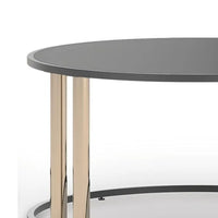 Hanah 3Pc Round Table Set with Goldtone Metal Accents, Black Glass