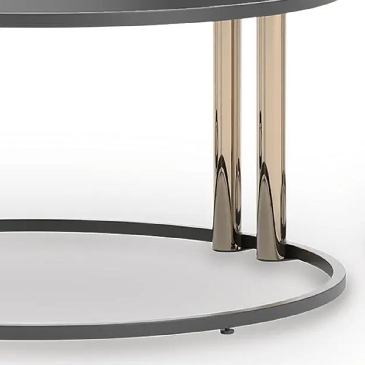 Hanah 3Pc Round Table Set with Goldtone Metal Accents, Black Glass