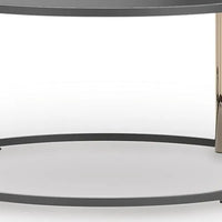 Hanah 3Pc Round Table Set with Goldtone Metal Accents, Black Glass