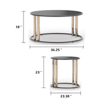 Hanah 3Pc Round Table Set with Goldtone Metal Accents, Black Glass