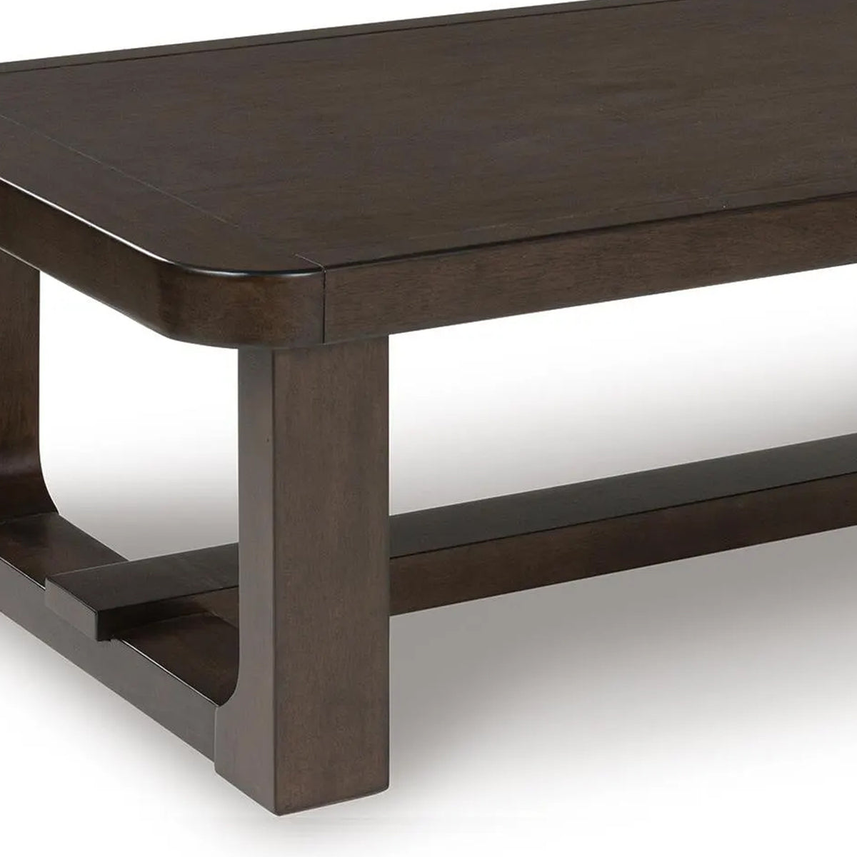 Kemu Rectangular Coffee Table, Open Frame Base, Dark Brown Wood, 56 Inch