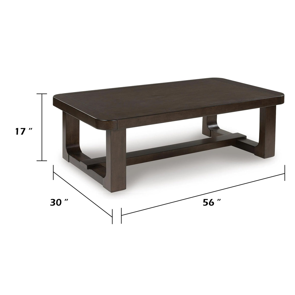 Kemu Rectangular Coffee Table, Open Frame Base, Dark Brown Wood, 56 Inch