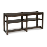 Kemu Sofa Console Table, 2 Adjustable Shelves, Dark Brown Wood 65 Inches - BM354646