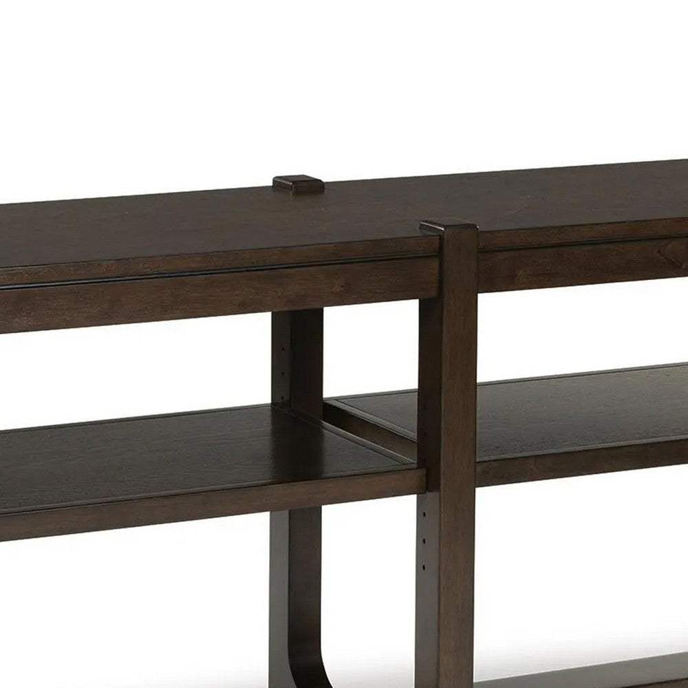 Kemu Sofa Console Table, 2 Adjustable Shelves, Dark Brown Wood 65 Inches - BM354646