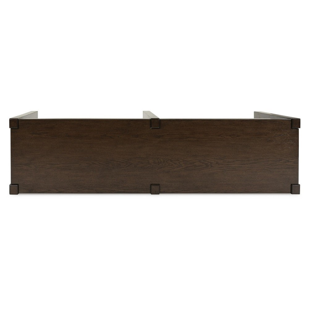 Kemu Sofa Console Table, 2 Adjustable Shelves, Dark Brown Wood 65 Inches - BM354646