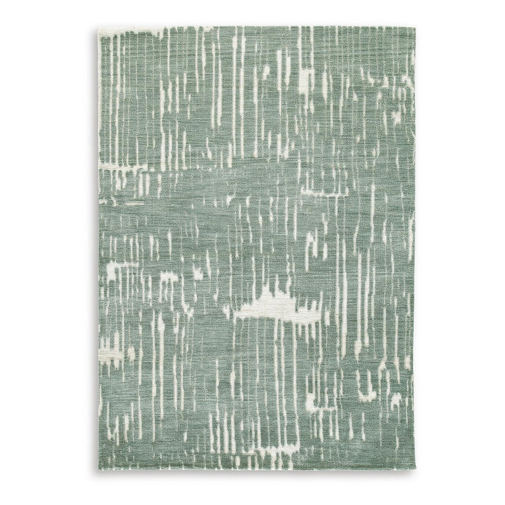 Cayo 8x10 Large Area Rug, Teal Abstract Linear Accents, White Polyester - BM354647